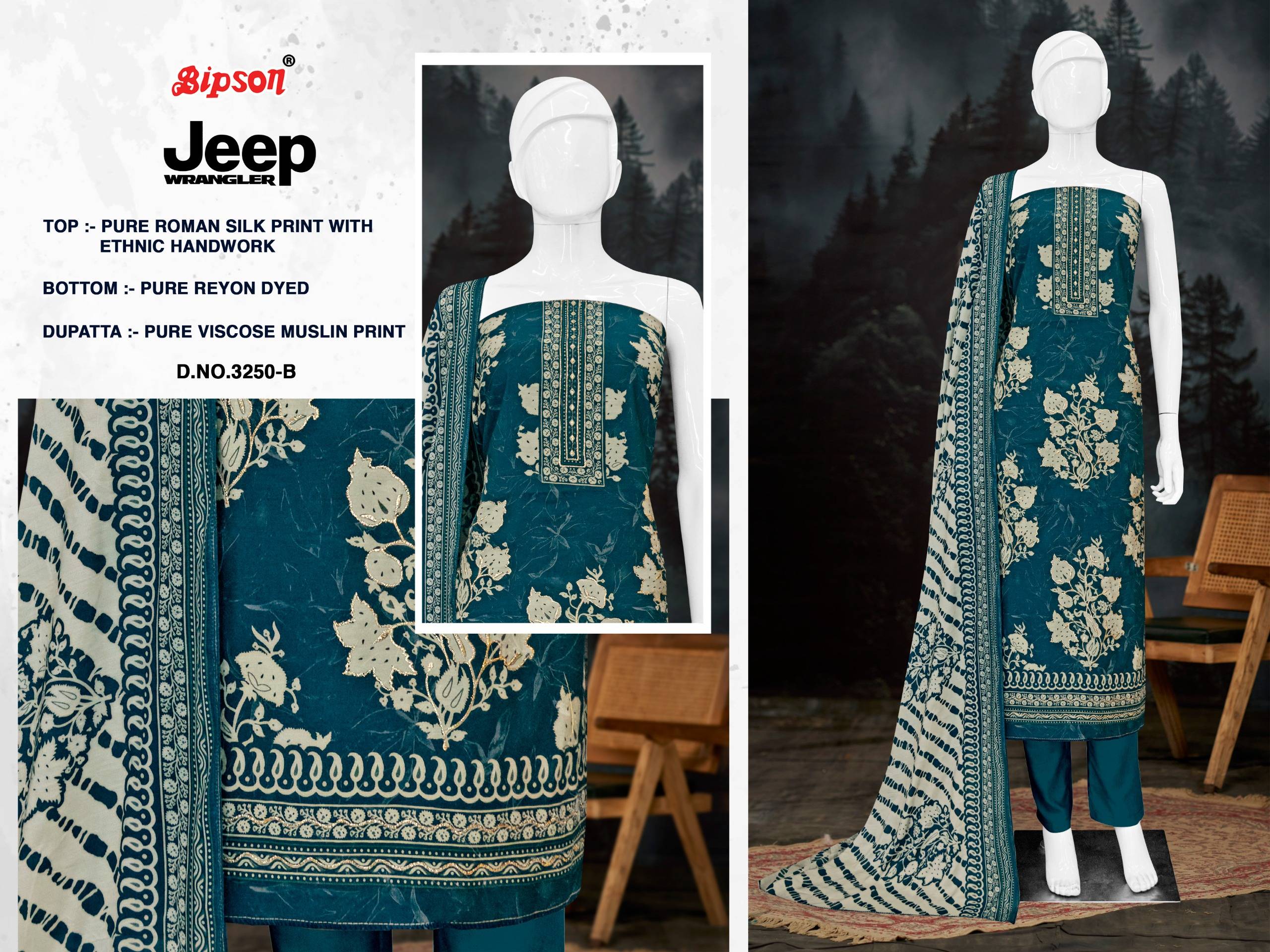 JEEP WRANGLAR VOL 3250 BY BIPSON PRINTS Stylish Beautiful Colourful ROMAN SILK PRINT Dresses At Wholesale Price
